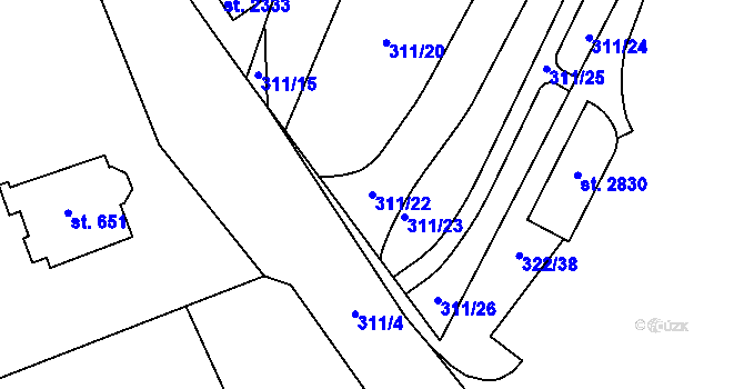 Parcela st. 311/22 v KÚ Přelouč, Katastrální mapa
