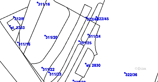 Parcela st. 311/25 v KÚ Přelouč, Katastrální mapa