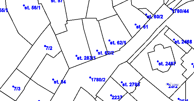 Parcela st. 62/2 v KÚ Přelouč, Katastrální mapa