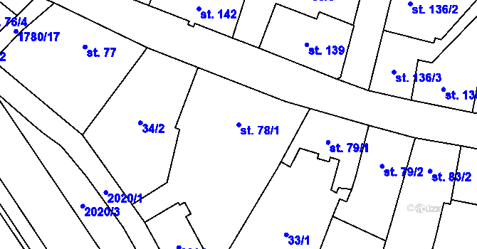 Parcela st. 78/1 v KÚ Přelouč, Katastrální mapa