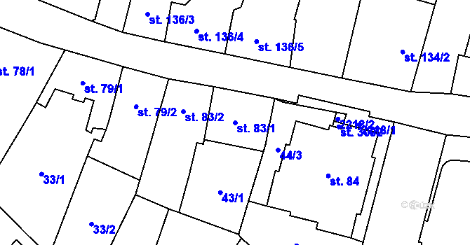 Parcela st. 83/1 v KÚ Přelouč, Katastrální mapa