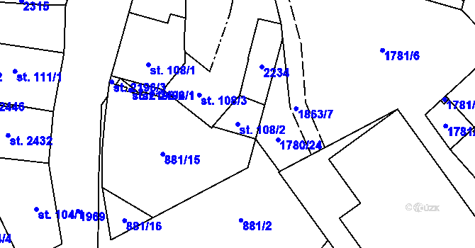 Parcela st. 108/2 v KÚ Přelouč, Katastrální mapa
