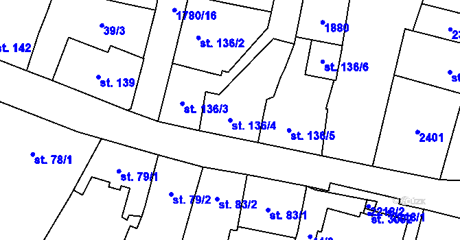 Parcela st. 136/4 v KÚ Přelouč, Katastrální mapa