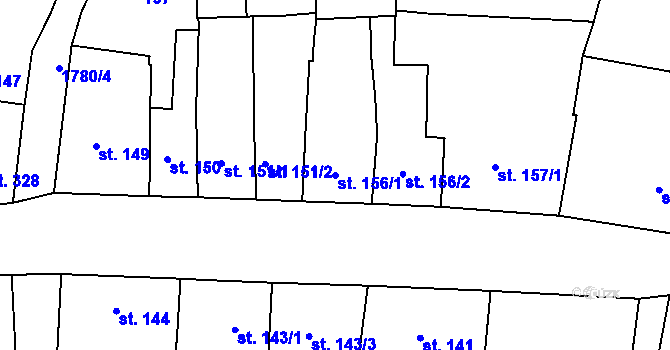 Parcela st. 156/1 v KÚ Přelouč, Katastrální mapa