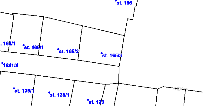 Parcela st. 165/3 v KÚ Přelouč, Katastrální mapa