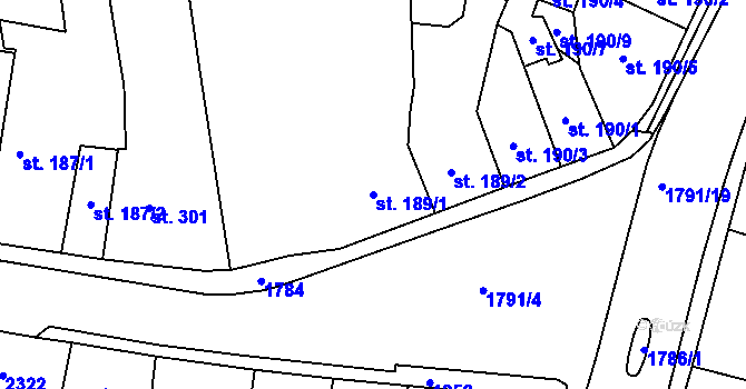 Parcela st. 189/1 v KÚ Přelouč, Katastrální mapa