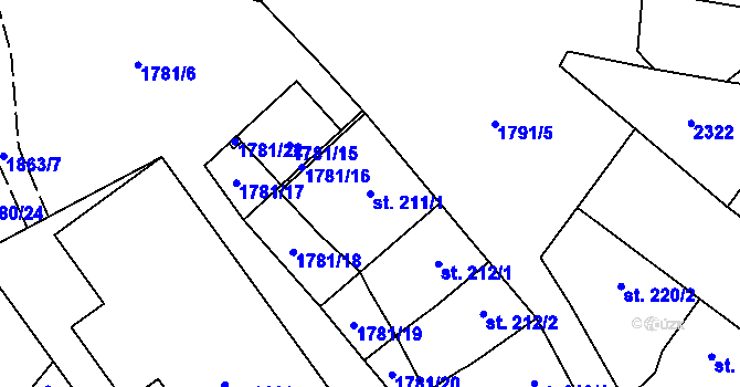 Parcela st. 211/1 v KÚ Přelouč, Katastrální mapa
