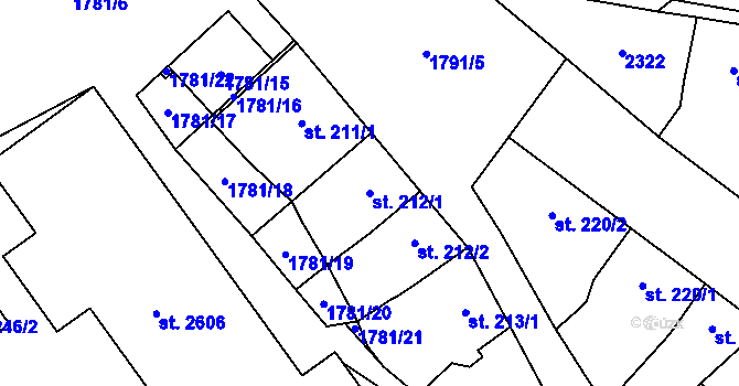 Parcela st. 212/1 v KÚ Přelouč, Katastrální mapa