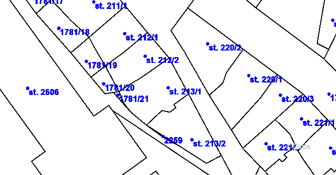 Parcela st. 213/1 v KÚ Přelouč, Katastrální mapa