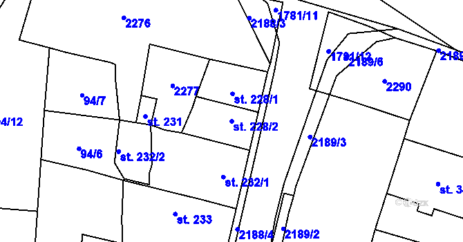 Parcela st. 228/2 v KÚ Přelouč, Katastrální mapa