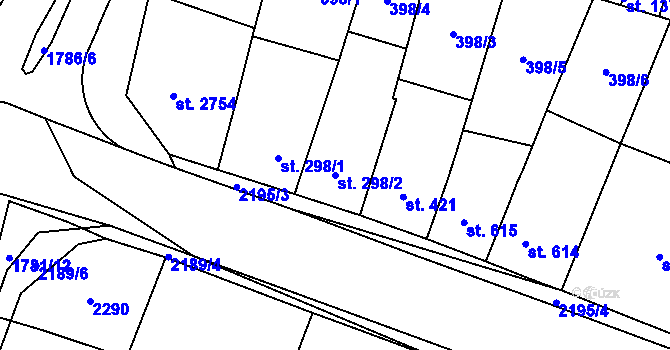 Parcela st. 298/2 v KÚ Přelouč, Katastrální mapa