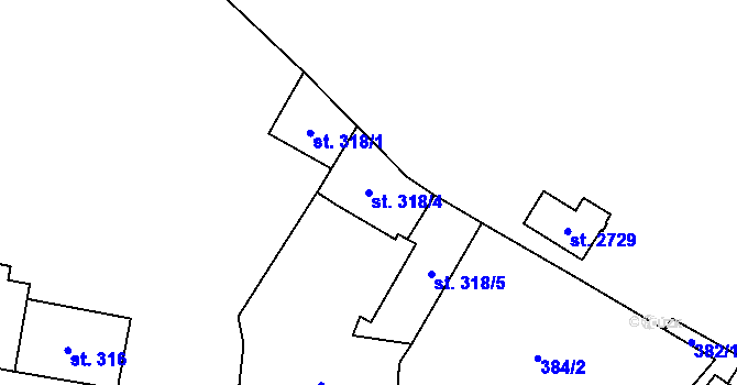 Parcela st. 318/4 v KÚ Přelouč, Katastrální mapa