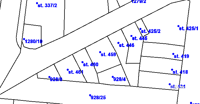 Parcela st. 459 v KÚ Přelouč, Katastrální mapa