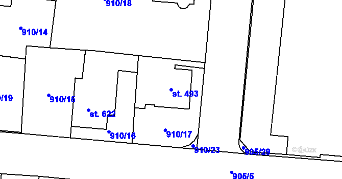 Parcela st. 493 v KÚ Přelouč, Katastrální mapa