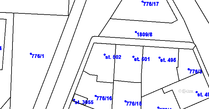 Parcela st. 502 v KÚ Přelouč, Katastrální mapa