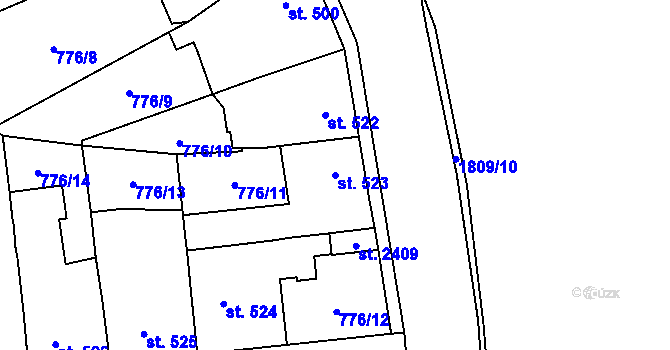 Parcela st. 523 v KÚ Přelouč, Katastrální mapa