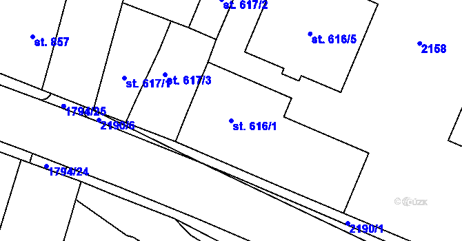 Parcela st. 616/1 v KÚ Přelouč, Katastrální mapa