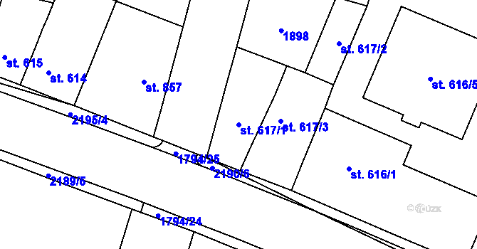 Parcela st. 617/1 v KÚ Přelouč, Katastrální mapa