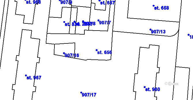 Parcela st. 656 v KÚ Přelouč, Katastrální mapa