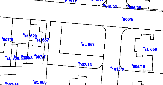 Parcela st. 658 v KÚ Přelouč, Katastrální mapa