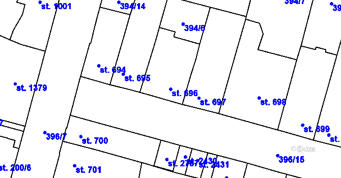 Parcela st. 696 v KÚ Přelouč, Katastrální mapa