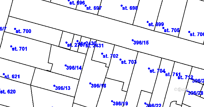Parcela st. 702 v KÚ Přelouč, Katastrální mapa