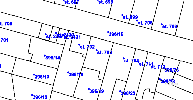 Parcela st. 703 v KÚ Přelouč, Katastrální mapa