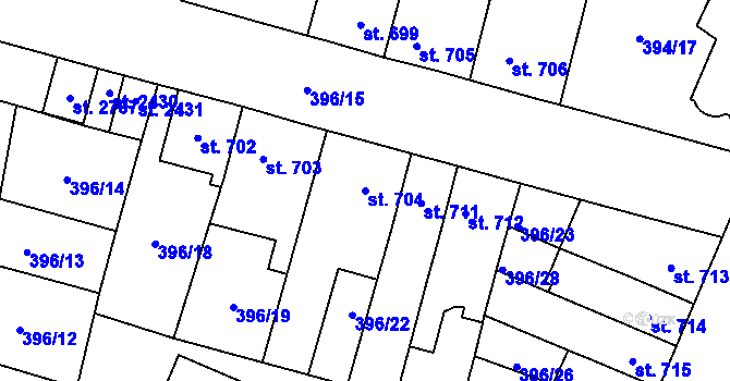 Parcela st. 704 v KÚ Přelouč, Katastrální mapa