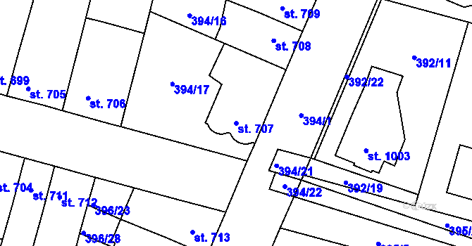 Parcela st. 707 v KÚ Přelouč, Katastrální mapa