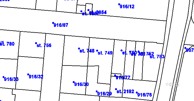 Parcela st. 749 v KÚ Přelouč, Katastrální mapa