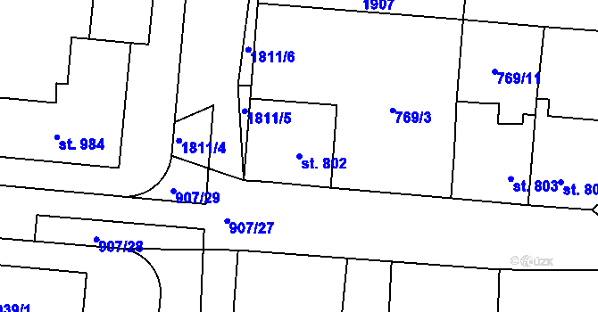 Parcela st. 802 v KÚ Přelouč, Katastrální mapa