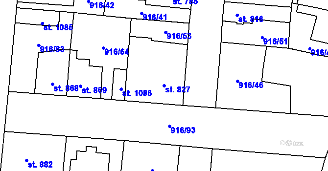 Parcela st. 827 v KÚ Přelouč, Katastrální mapa