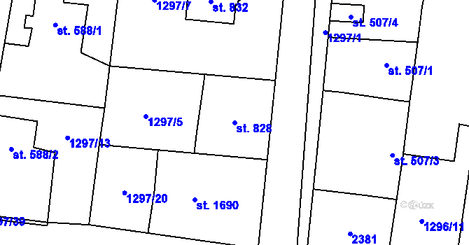 Parcela st. 828 v KÚ Přelouč, Katastrální mapa