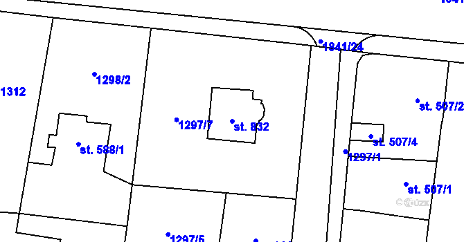 Parcela st. 832 v KÚ Přelouč, Katastrální mapa