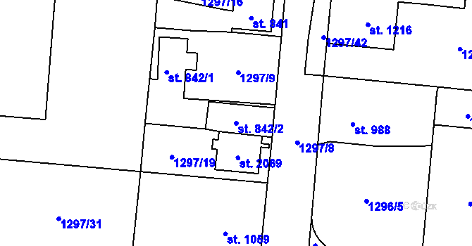 Parcela st. 842/2 v KÚ Přelouč, Katastrální mapa