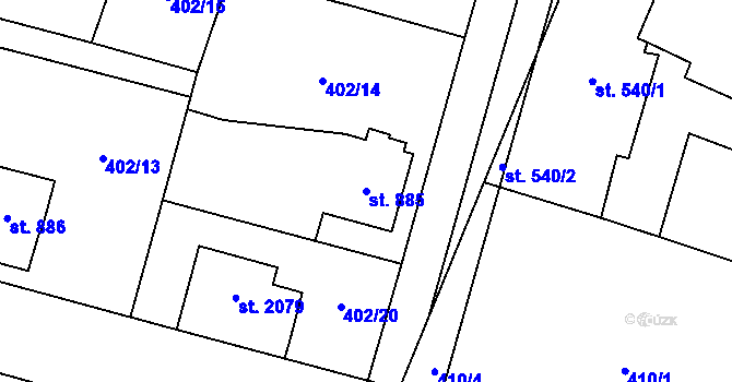 Parcela st. 885 v KÚ Přelouč, Katastrální mapa