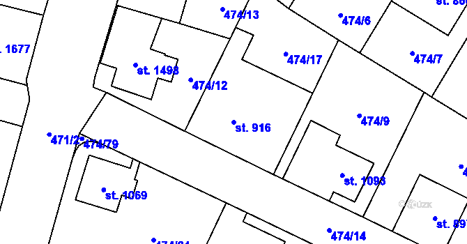 Parcela st. 916 v KÚ Přelouč, Katastrální mapa