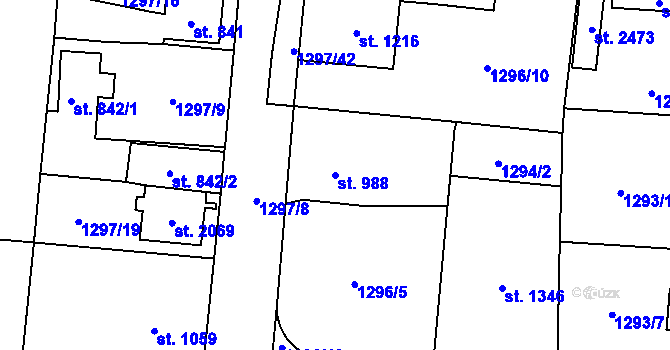 Parcela st. 988 v KÚ Přelouč, Katastrální mapa