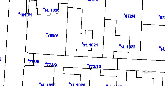 Parcela st. 1021 v KÚ Přelouč, Katastrální mapa