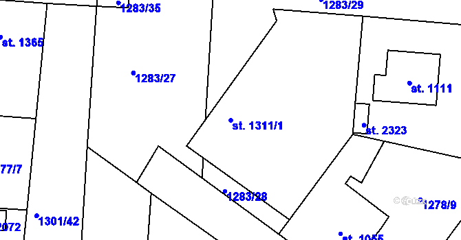Parcela st. 1311/1 v KÚ Přelouč, Katastrální mapa
