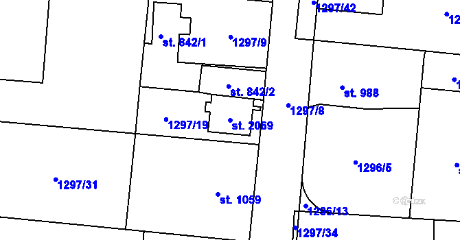 Parcela st. 2069 v KÚ Přelouč, Katastrální mapa