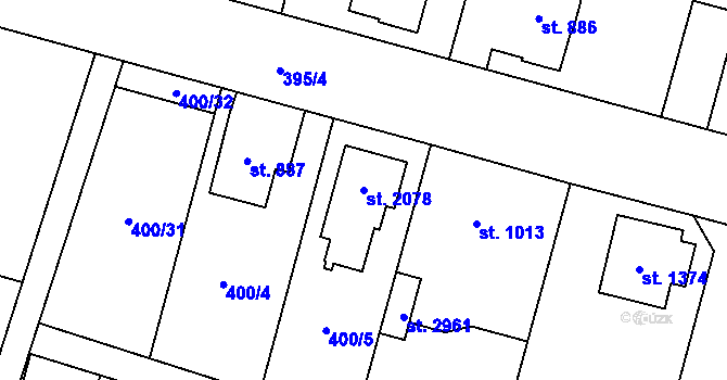Parcela st. 2078 v KÚ Přelouč, Katastrální mapa