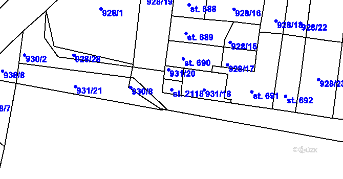 Parcela st. 2118 v KÚ Přelouč, Katastrální mapa
