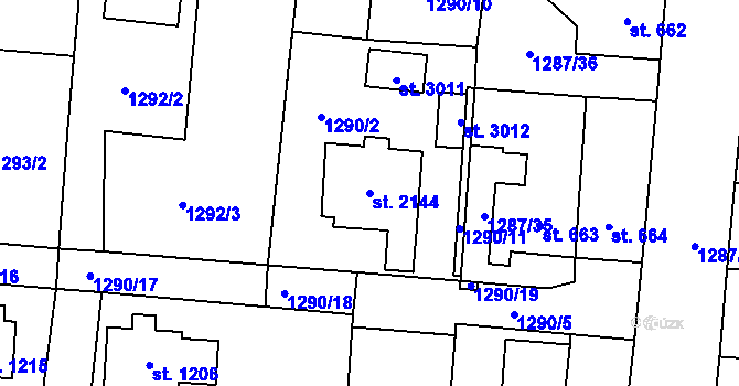 Parcela st. 2144 v KÚ Přelouč, Katastrální mapa