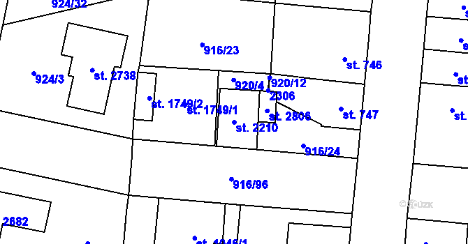 Parcela st. 2210 v KÚ Přelouč, Katastrální mapa