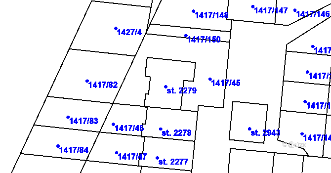 Parcela st. 2279 v KÚ Přelouč, Katastrální mapa