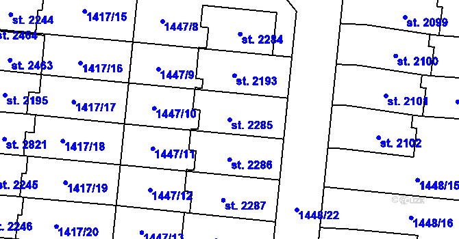Parcela st. 2285 v KÚ Přelouč, Katastrální mapa