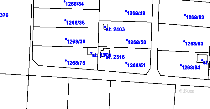 Parcela st. 2316 v KÚ Přelouč, Katastrální mapa