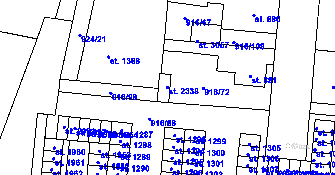 Parcela st. 2338 v KÚ Přelouč, Katastrální mapa