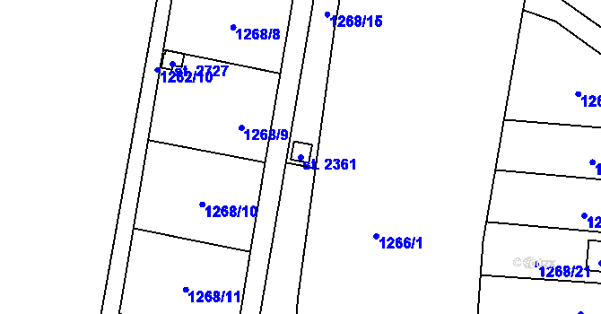 Parcela st. 2361 v KÚ Přelouč, Katastrální mapa